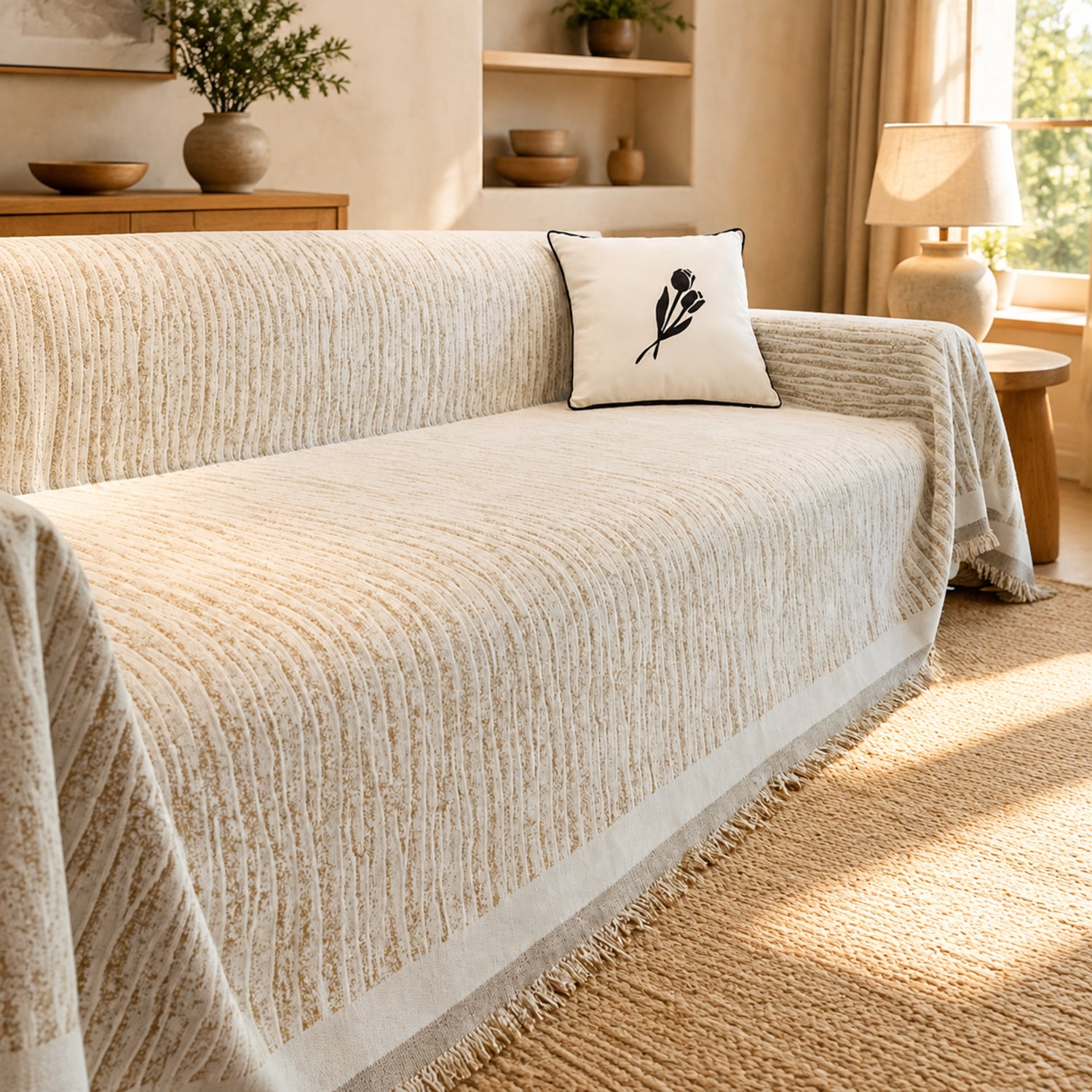 Textured Chenille Sofa Throw | Scratch-Resistant Machine-Washable Sofa Protector