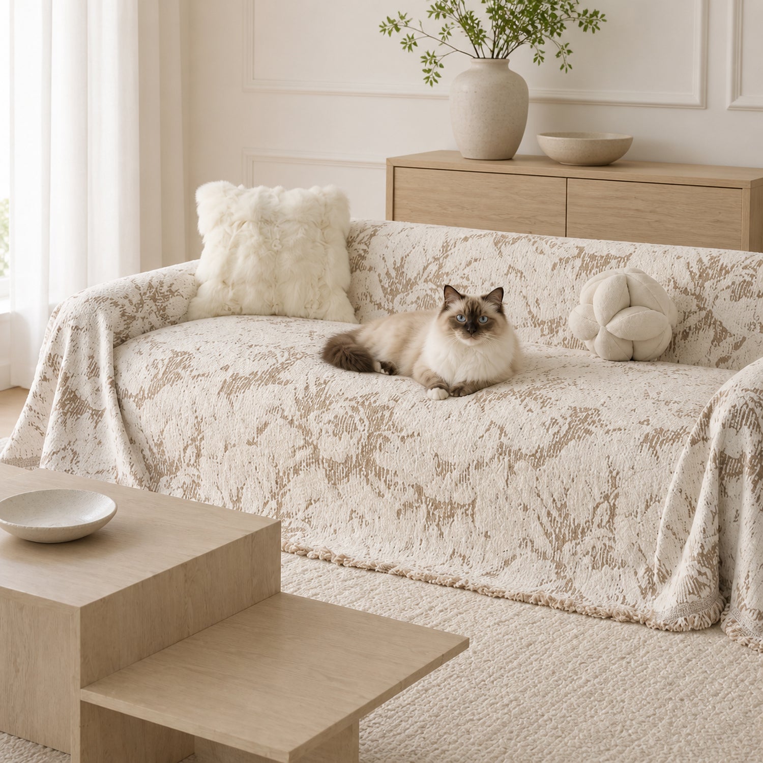 Cloudstone Sofa Throw | Soft Velour | Draping All-Season Sofa Protector