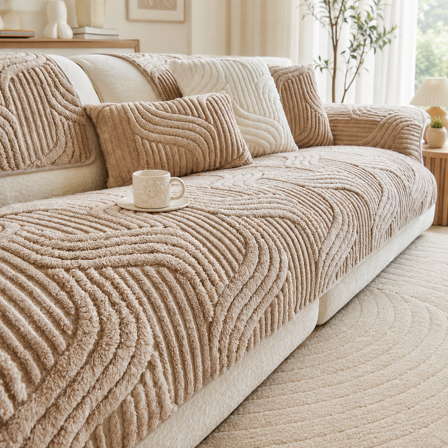 Plush Geometric Sofa Protector | Soft Textured Non-Slip Washable Cover