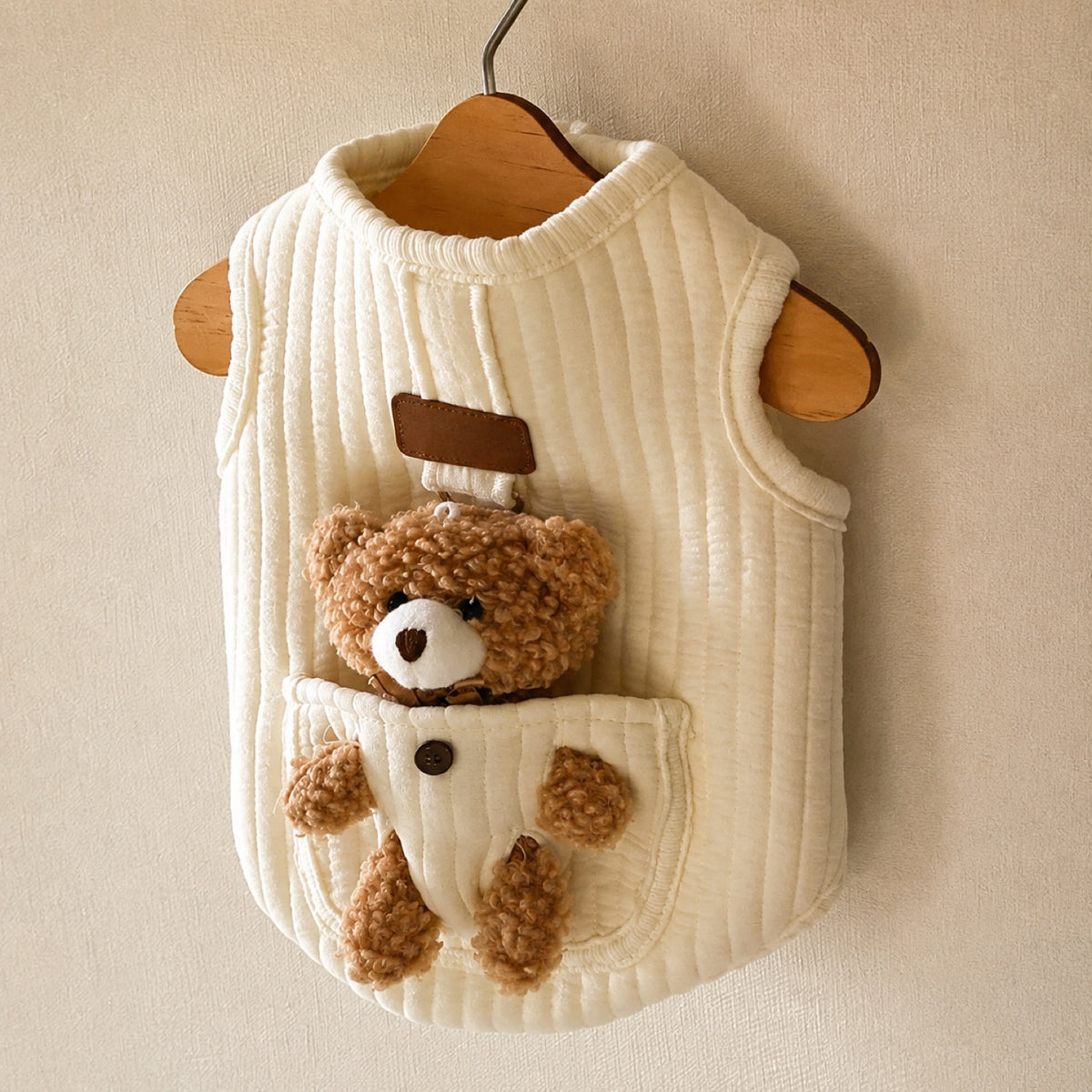 Teddy Bear Pocket Dog Vest | Cosy Quilted Autumn & Winter Pet Jacket