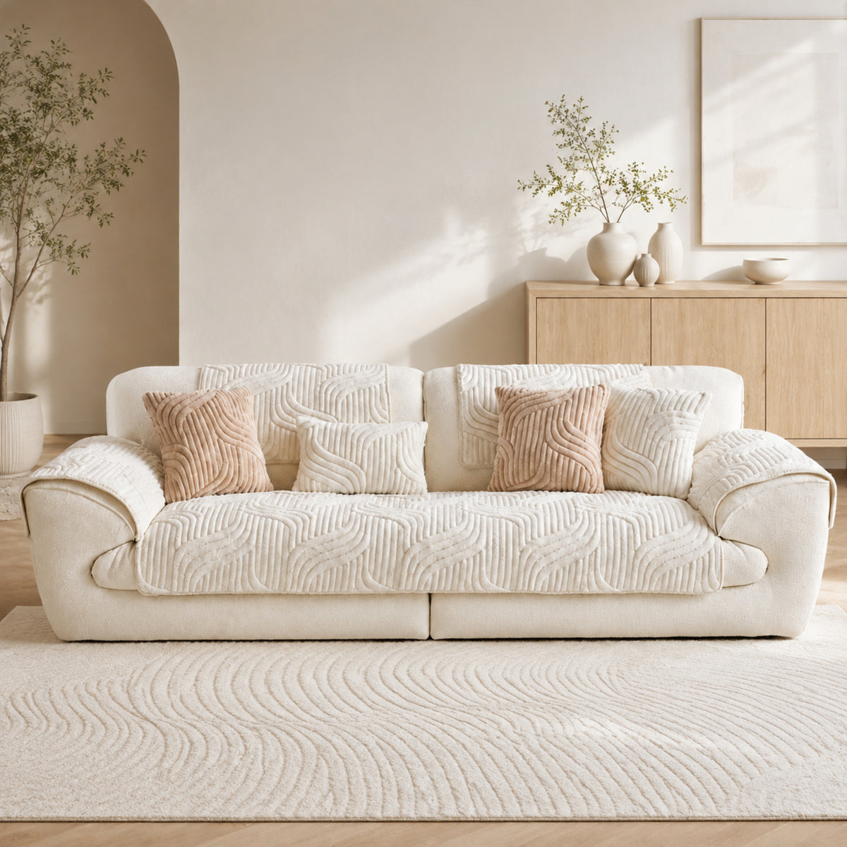 Plush Geometric Sofa Protector | Soft Textured Non-Slip Washable Cover