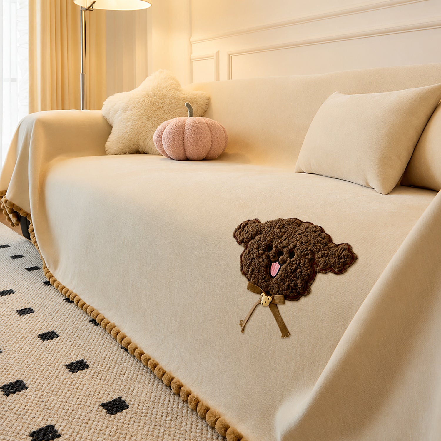 Teddy Bear Chenille Sofa Throw | Anti-Slip Washable | Sofa Protector