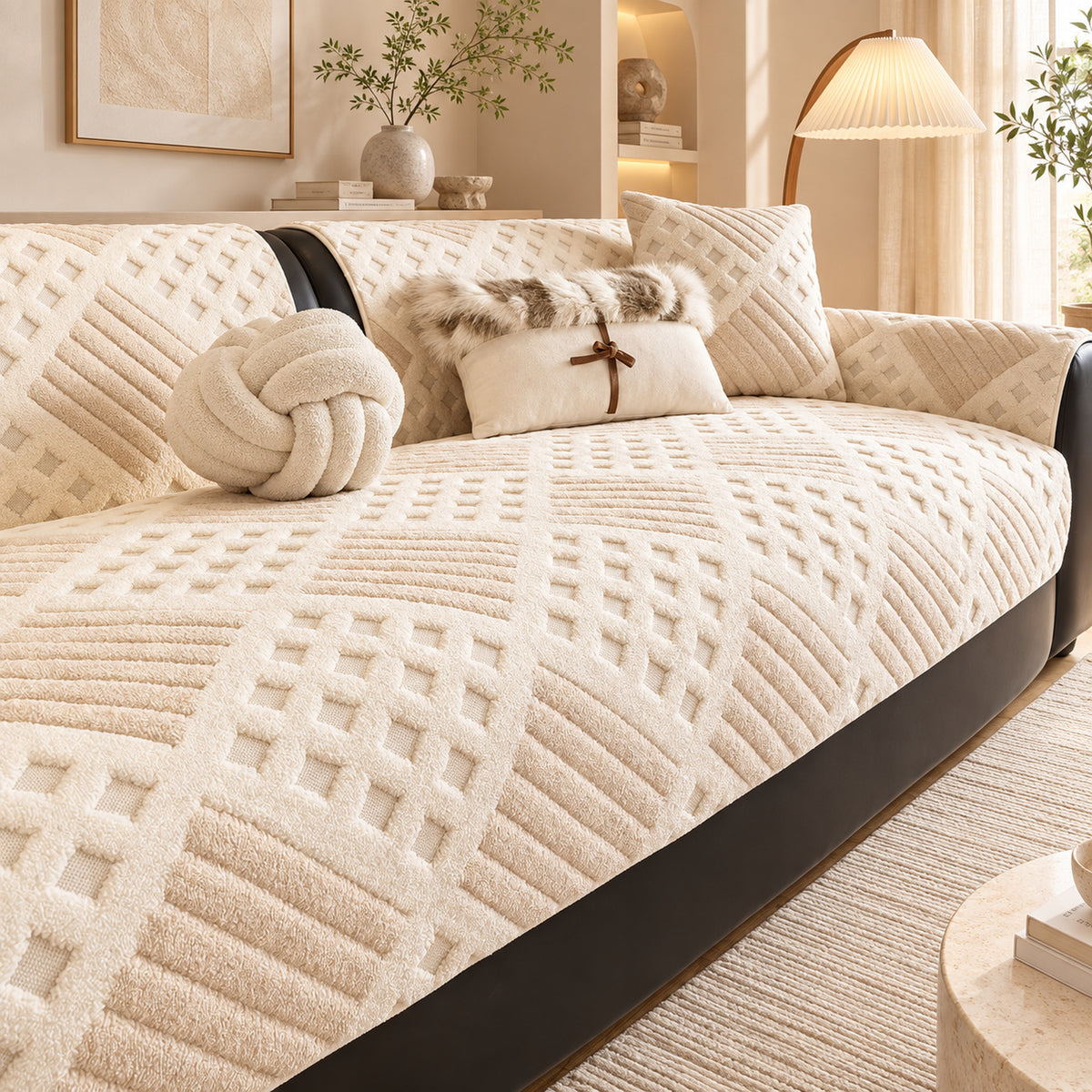 Waffle Sofa Cover | Thick Plush | Non-Slip, Machine-Washable Sofa Protector