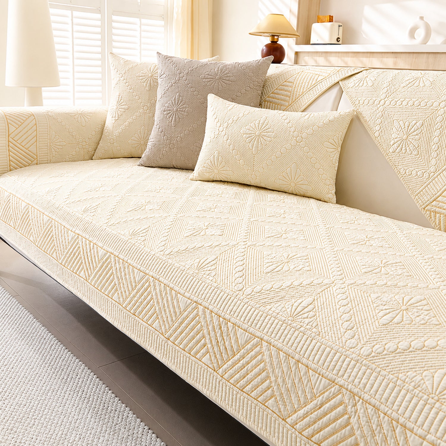 Heirloom Quilted Sofa Cover | Non-Slip Cotton | Machine Washable Sofa Protector
