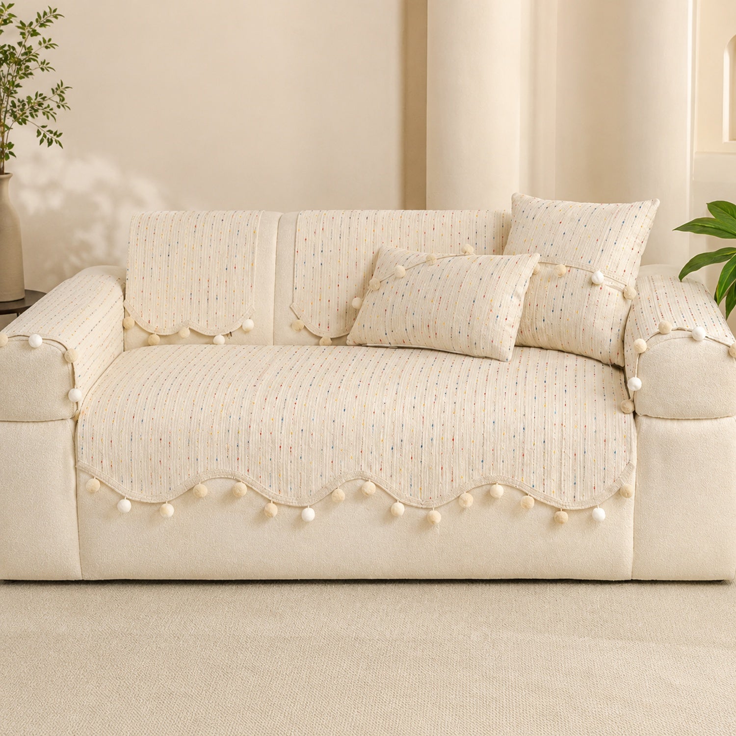 Confetti Pom-Pom Sofa Cover | Chenille | Washable Anti-Slip Sofa Protector