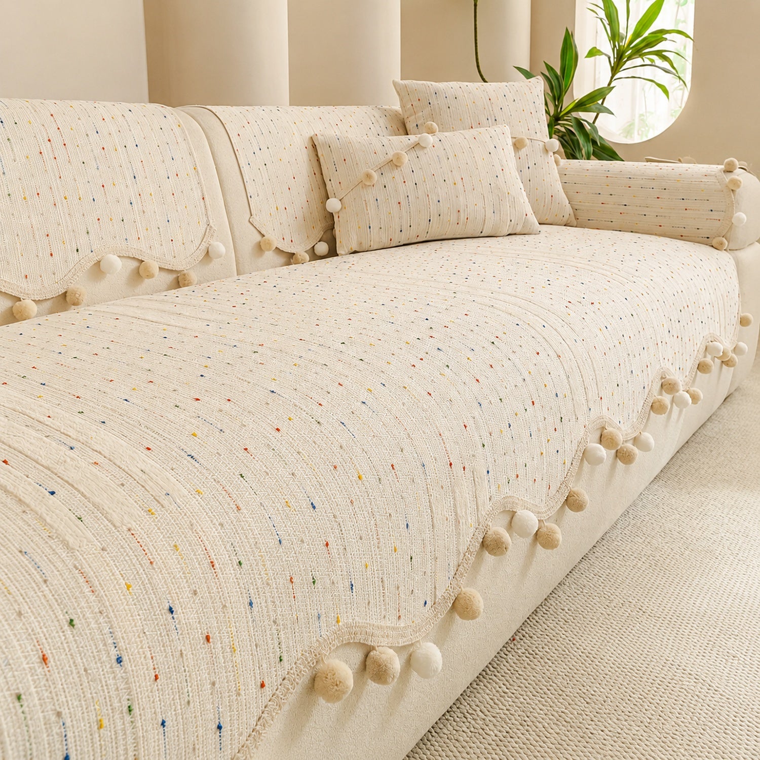 Confetti Pom-Pom Sofa Cover | Chenille | Washable Anti-Slip Sofa Protector