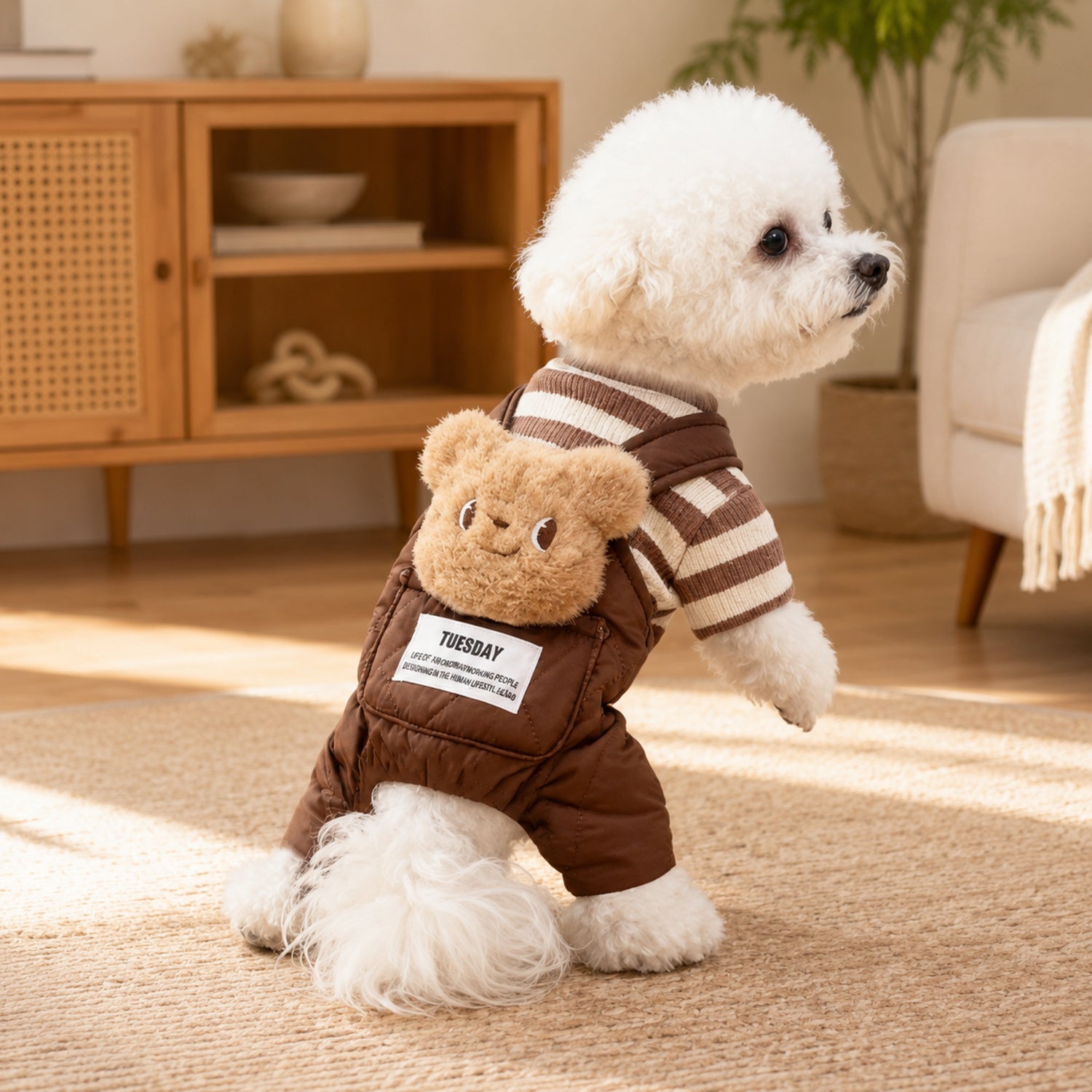 Cuddle Buddy Dog Dungarees | Warm Plush-Lined Autumn & Winter Jumpsuit