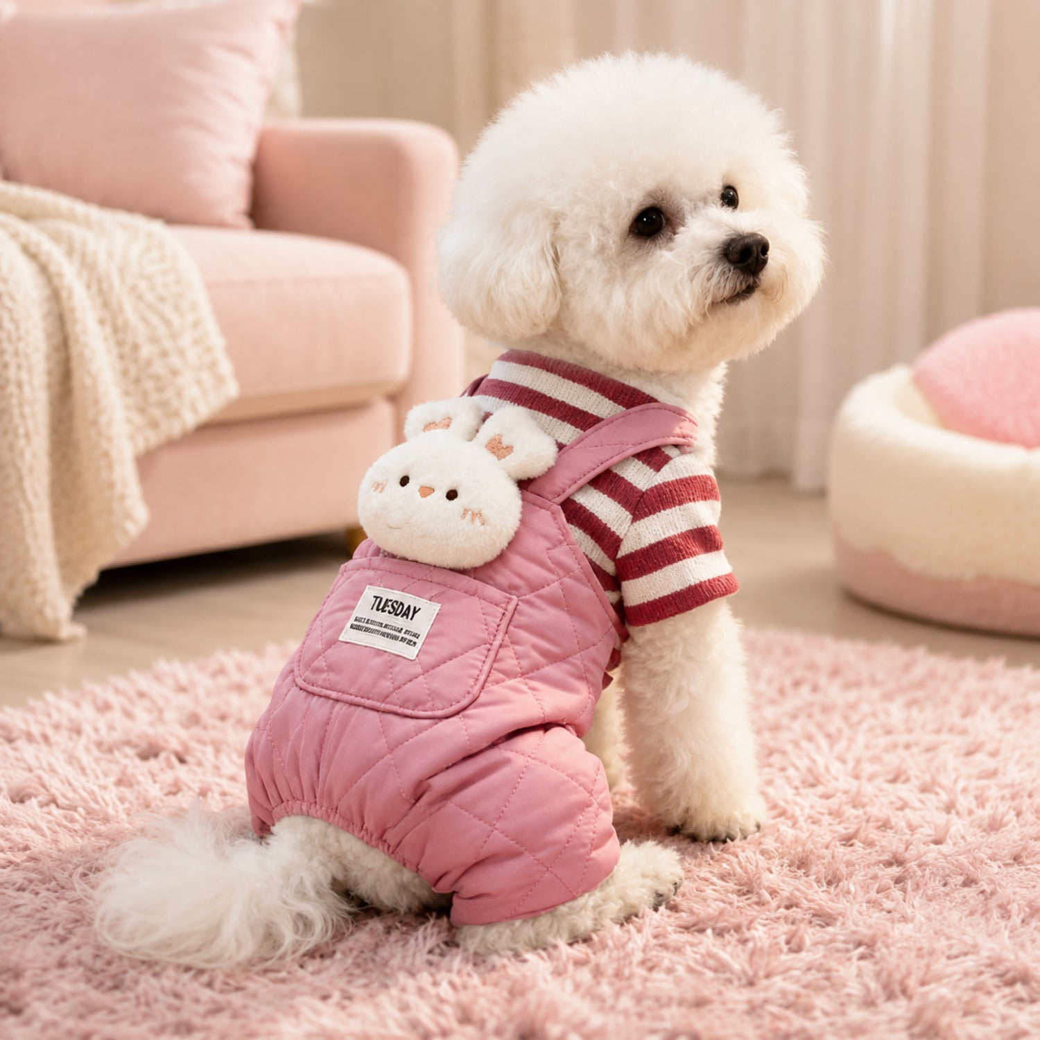 Cuddle Buddy Dog Dungarees | Warm Plush-Lined Autumn & Winter Jumpsuit