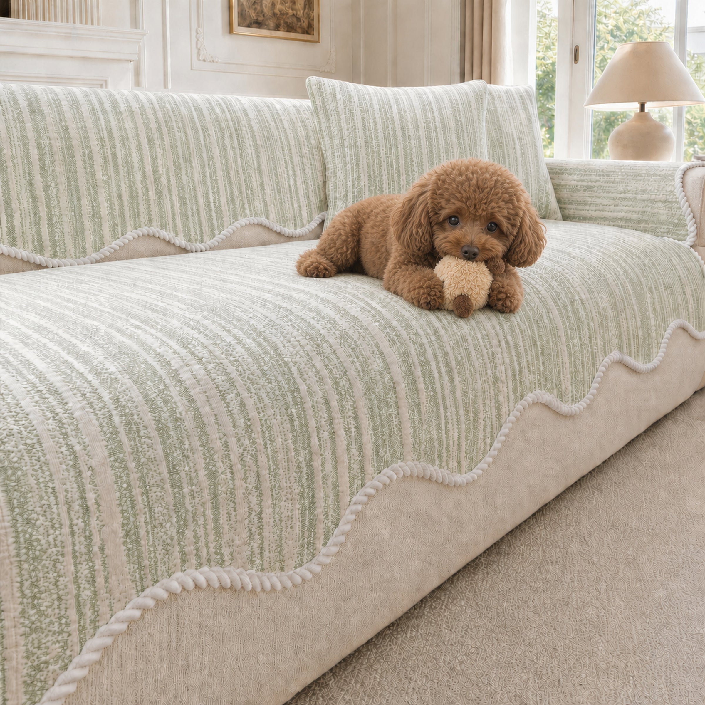 Wavy Cooling Sofa Cover | Breathable Anti-Scratch | Non-Slip Summer Fabric
