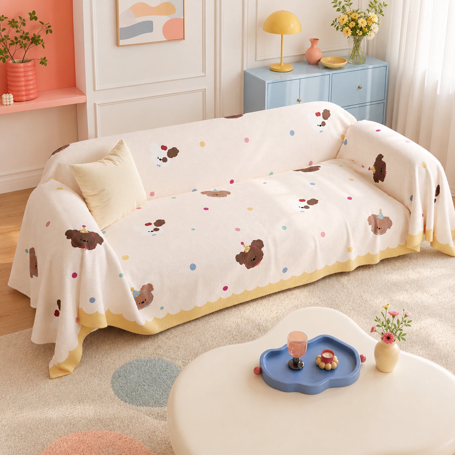 Birthday Puppy Sofa Throw | Linen-Look Fabric | Washable Anti-Pilling Sofa Protector