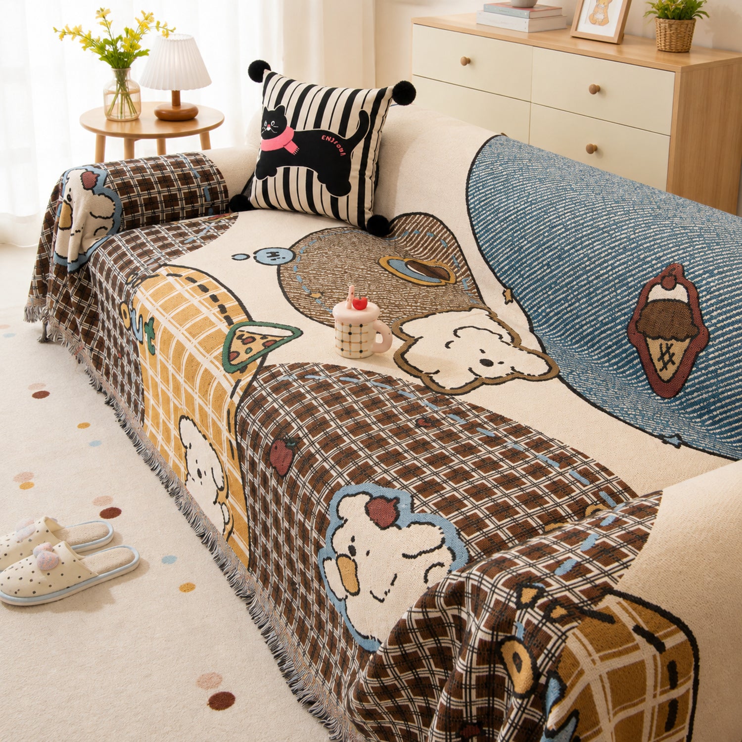 Puppy Days | Chenille Sofa Throw | Scratch-Resistant Sofa Protector