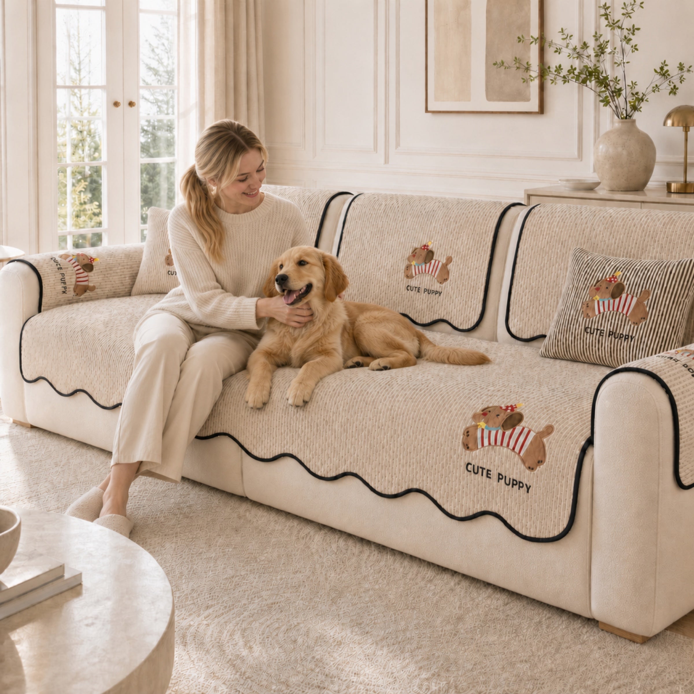 Puppy All Season Sofa Cover | Anti-Scratch Non-Slip | Machine Washable Pet Protector