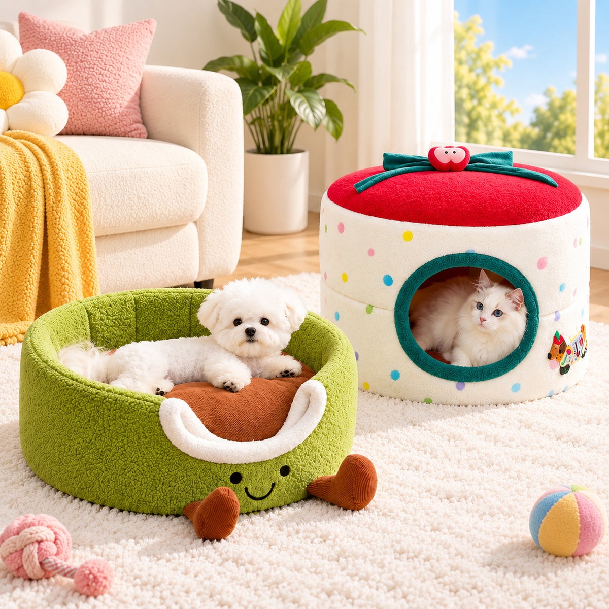Dog Bed & Cat Bed | Fruit-Shaped Cave with Soft Padded Interior