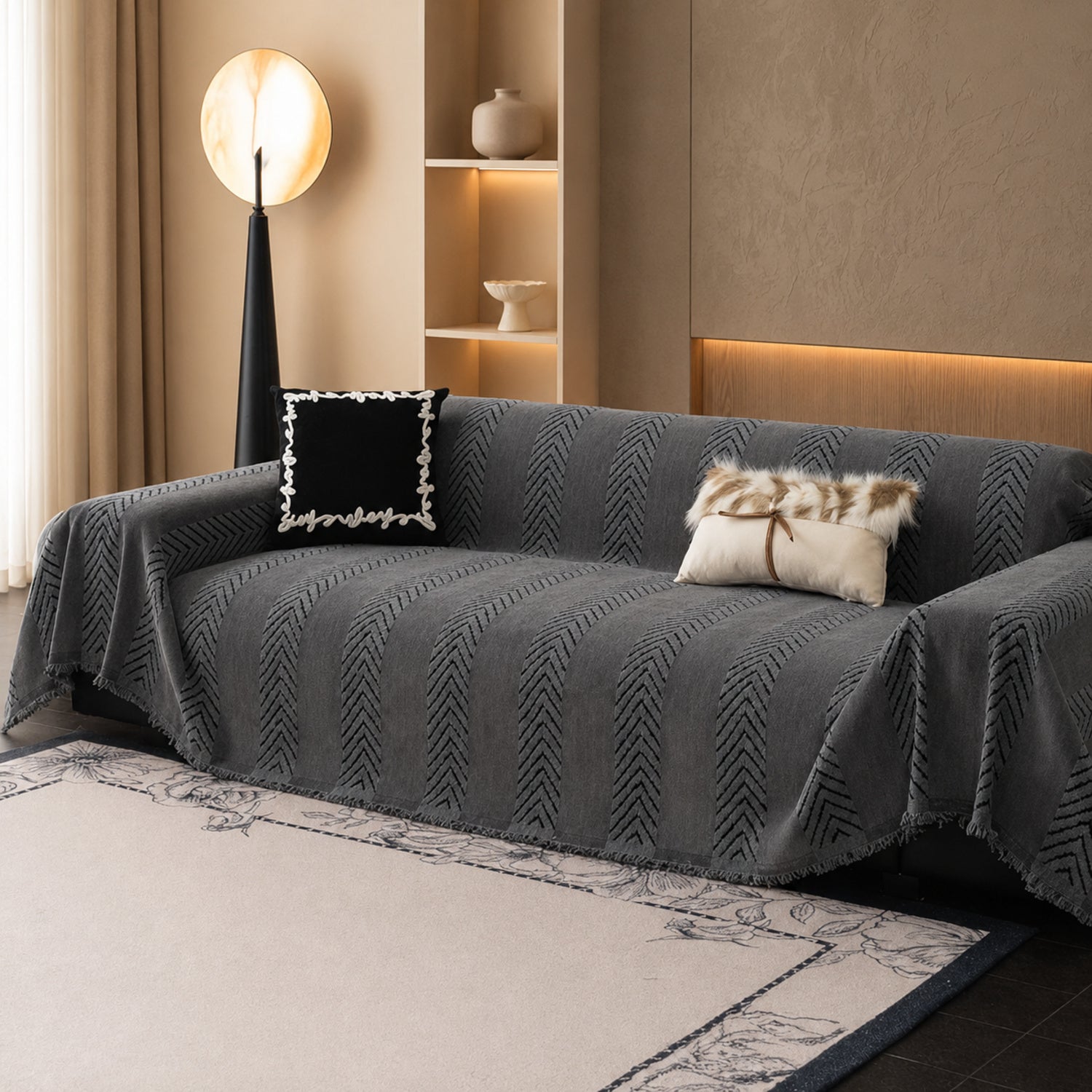 Sofa Throw | Chenille Pet Proof Couch Blanket | Non-Slip Herringbone | Washable | Dog & Cat Friendly