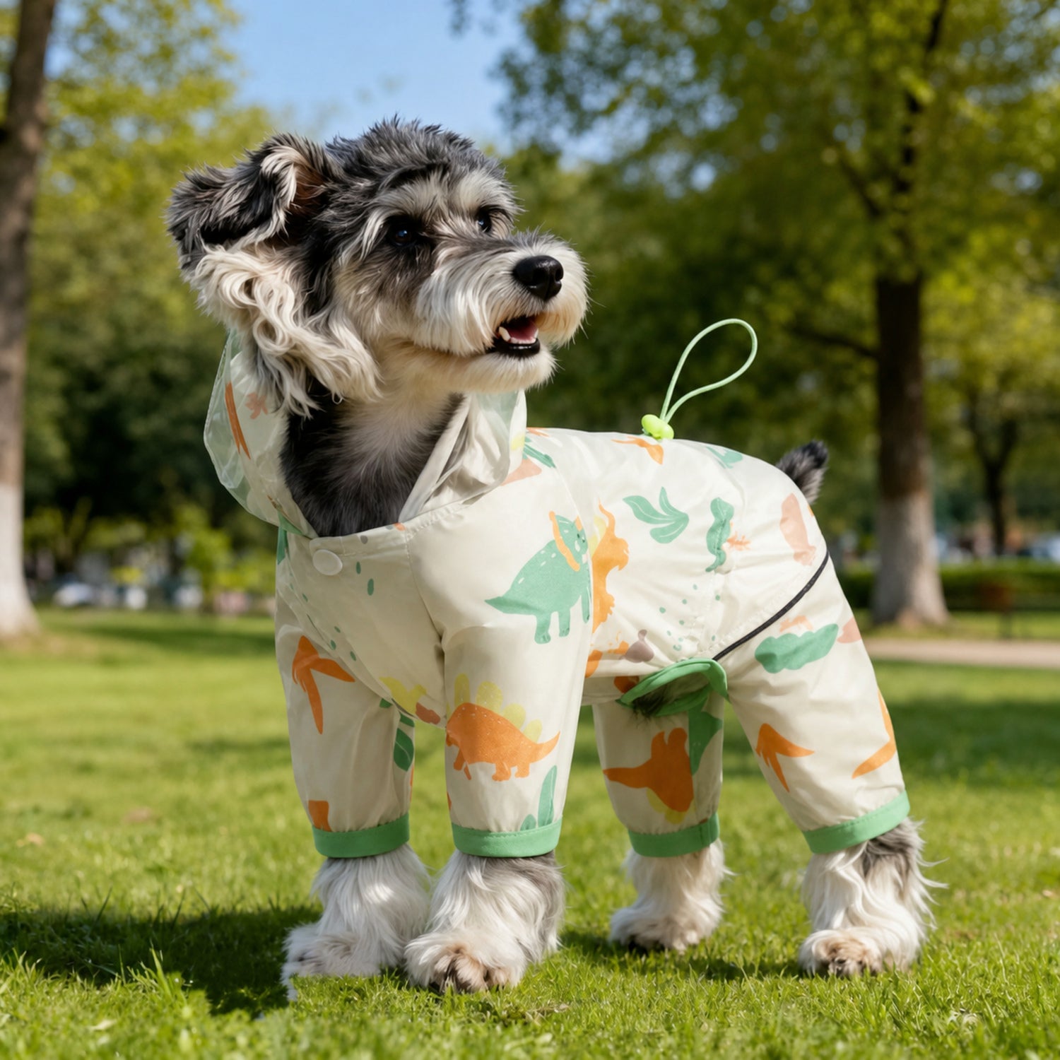 Cartoon Print Dog Raincoat | Waterproof | Hooded Four-Leg Design