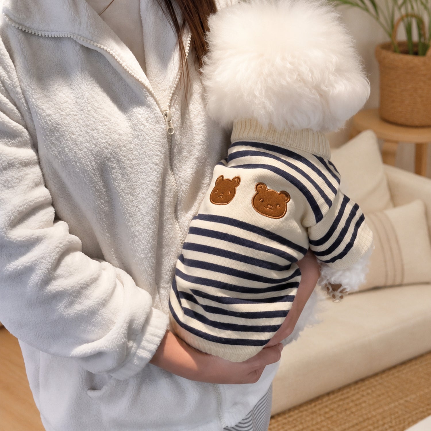 Teddy Bear Stripe Dog Jumper | Cosy Knitted Autumn & Winter Pet Sweater