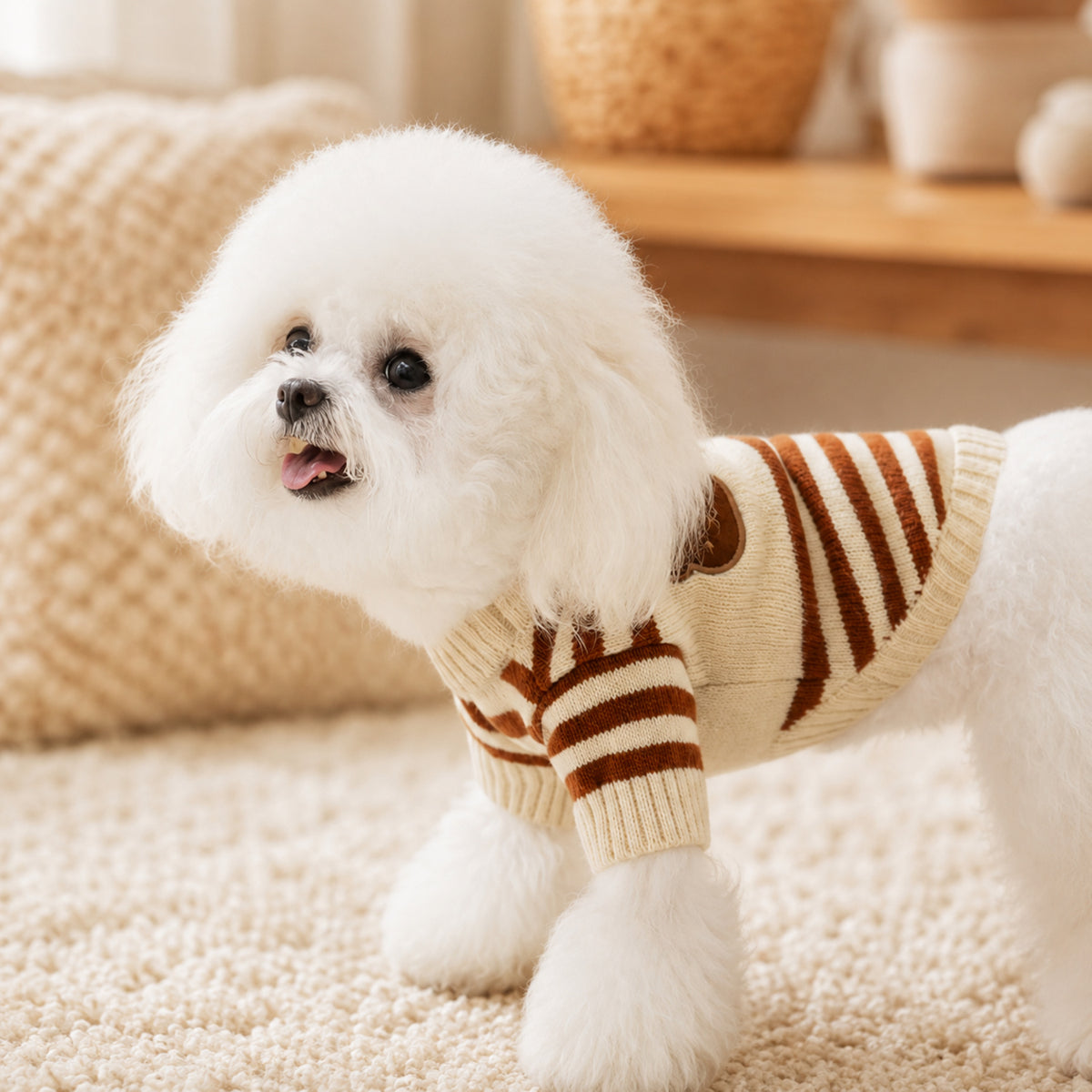 Teddy Bear Stripe Dog Jumper | Cosy Knitted Autumn & Winter Pet Sweater