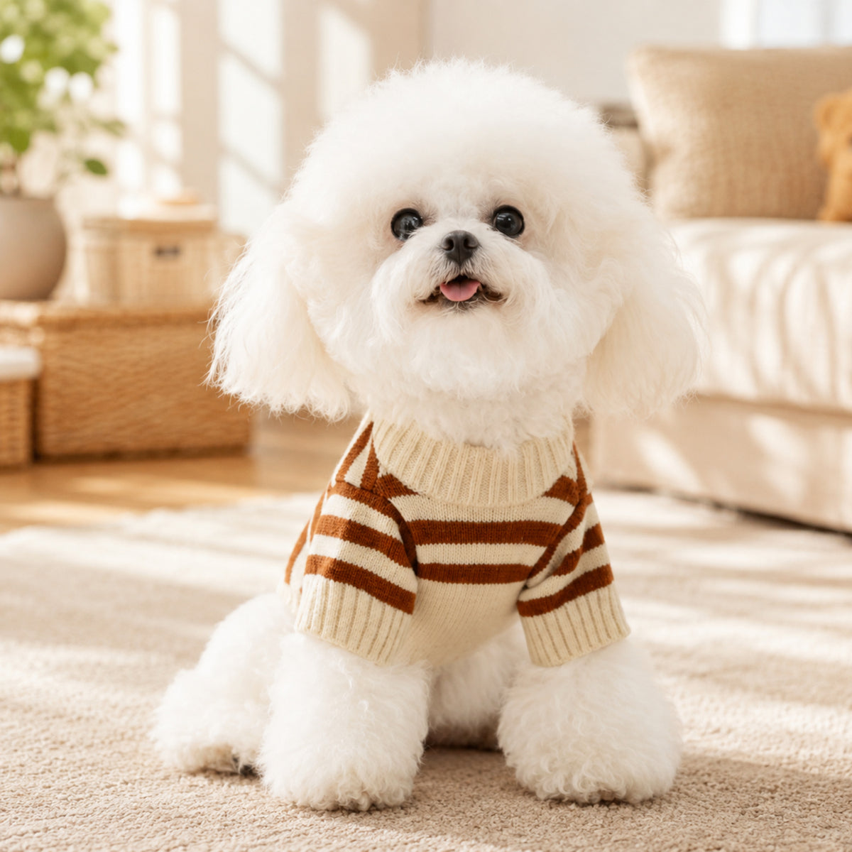 Teddy Bear Stripe Dog Jumper | Cosy Knitted Autumn & Winter Pet Sweater