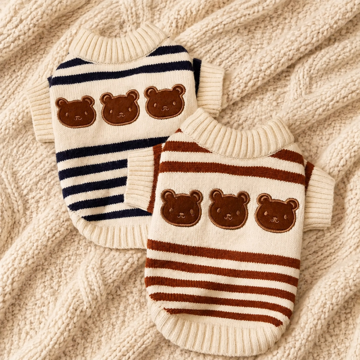 Teddy Bear Stripe Dog Jumper | Cosy Knitted Autumn & Winter Pet Sweater