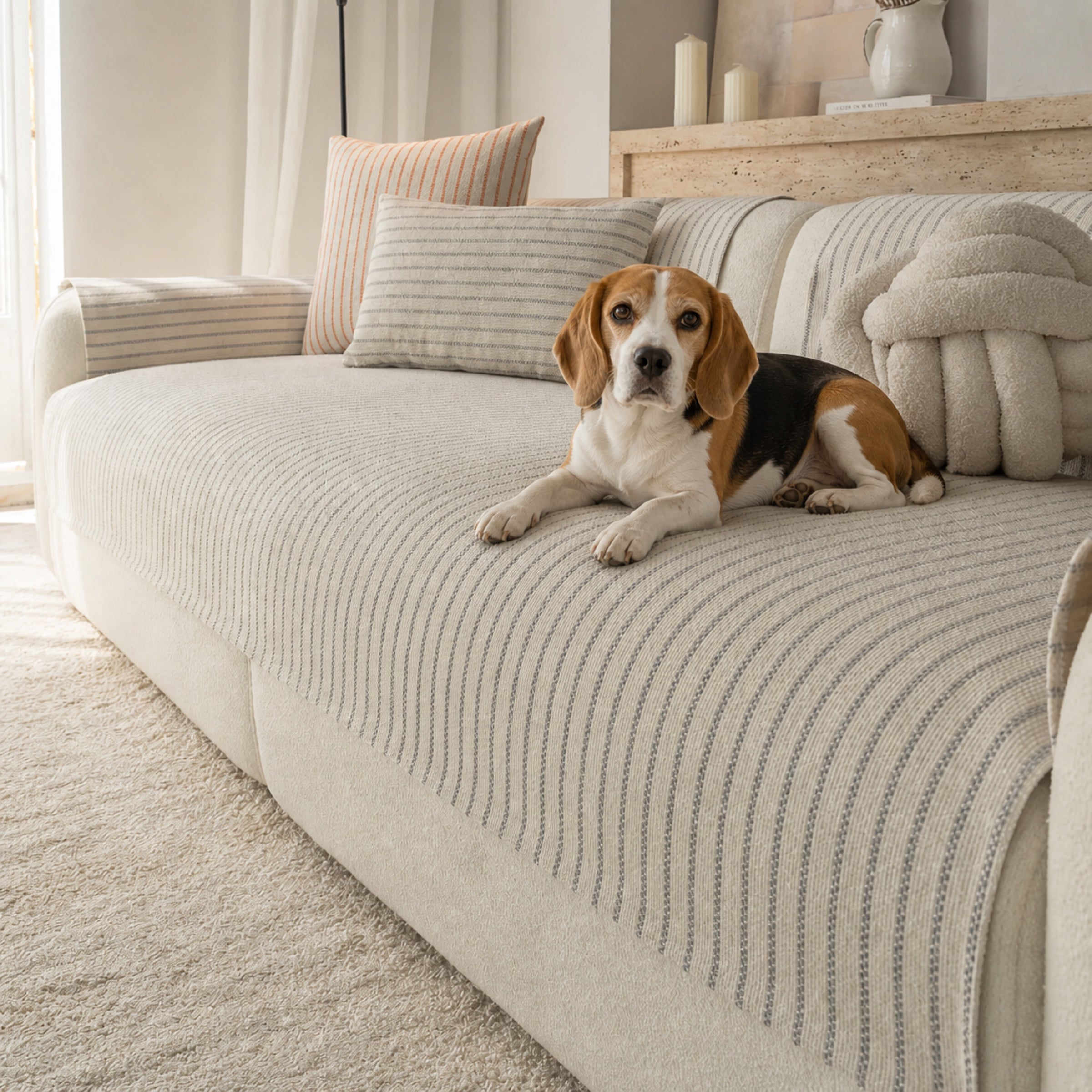 Striped Chenille Sofa Cover | Breathable Scratch-Resistant Throw | Woofing Deals