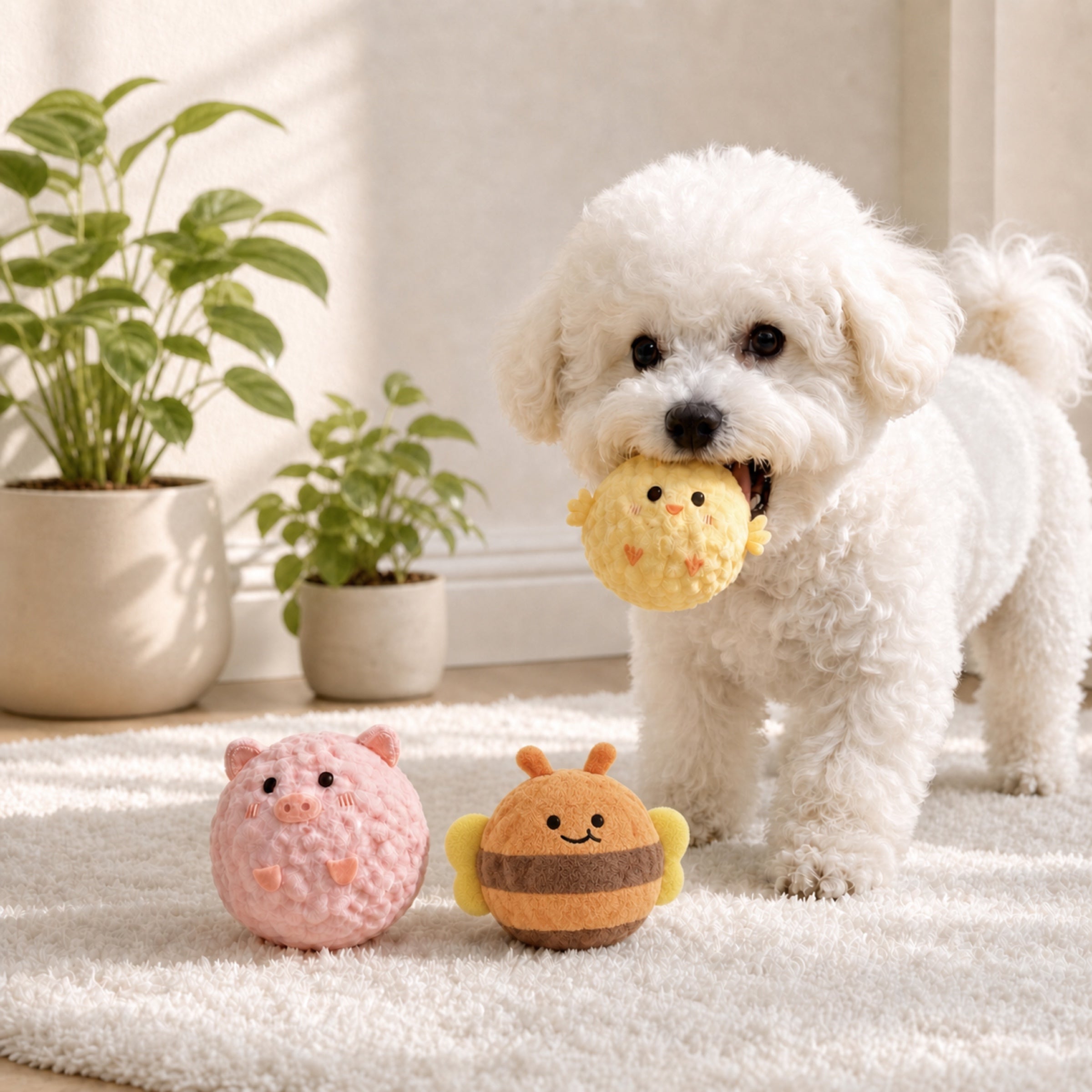 Farm Friends Squeaky Dog Toy Set | Washable Plush Teething Balls
