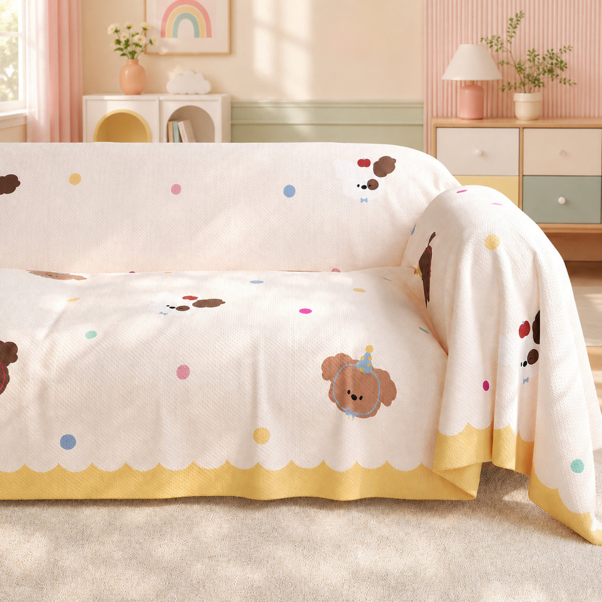 Birthday Puppy Sofa Throw | Linen-Look Fabric | Washable Anti-Pilling Sofa Protector