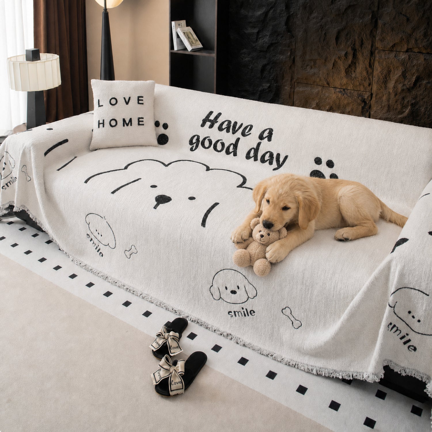 Puppy Print Sofa Throw | Thick Winter Sofa Protector | Machine Washable