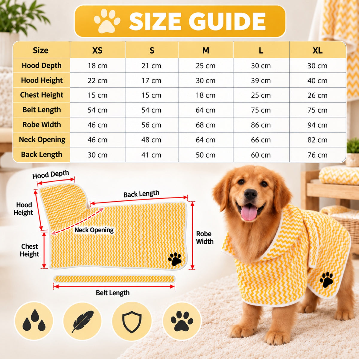 Dog Drying Robe | Soft Microfibre Dog Bathrobe | Absorbent Wraparound Design