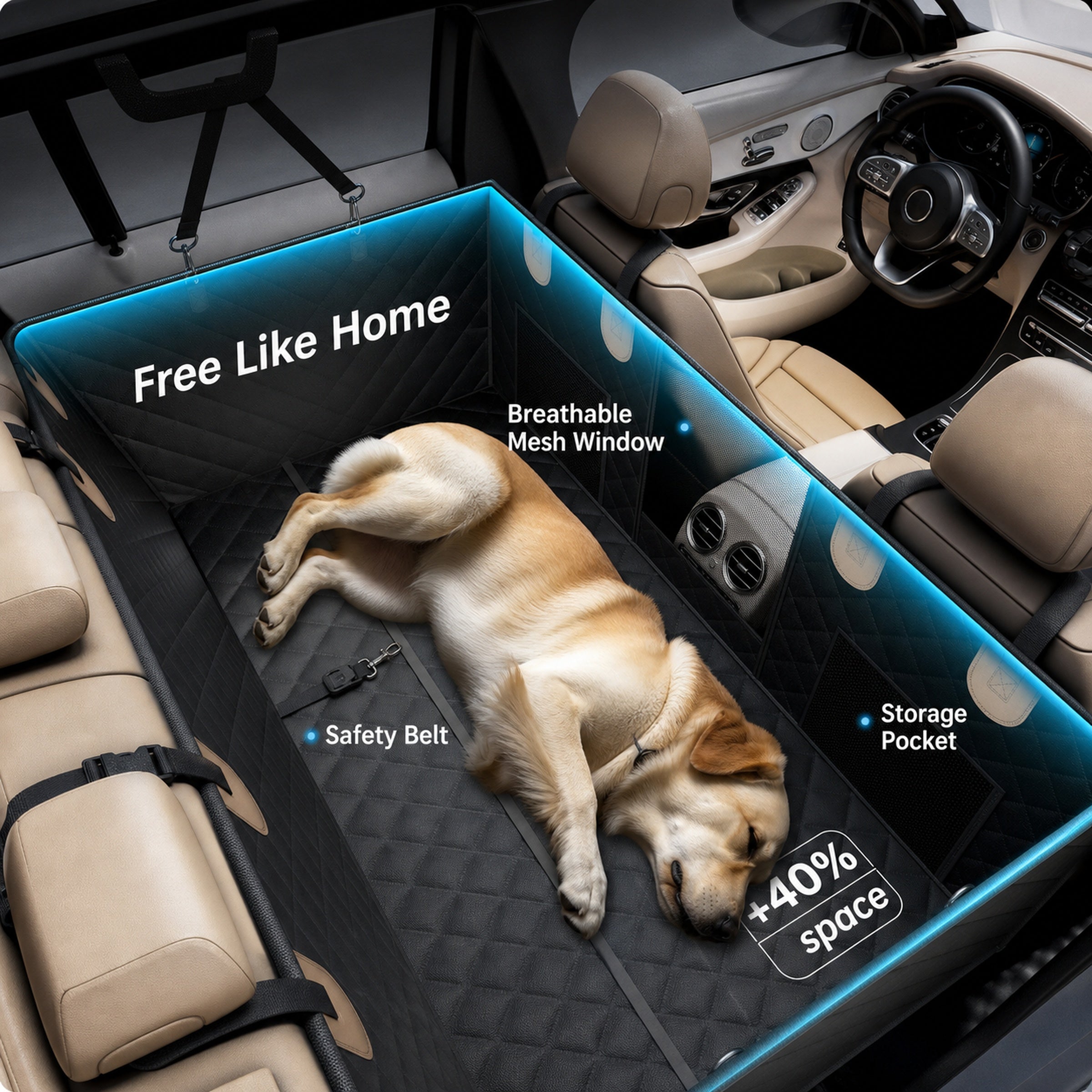 Dog Car Seat Extender Cover | Water-Resistant PU Leather for Large Dogs | Scratch-Proof