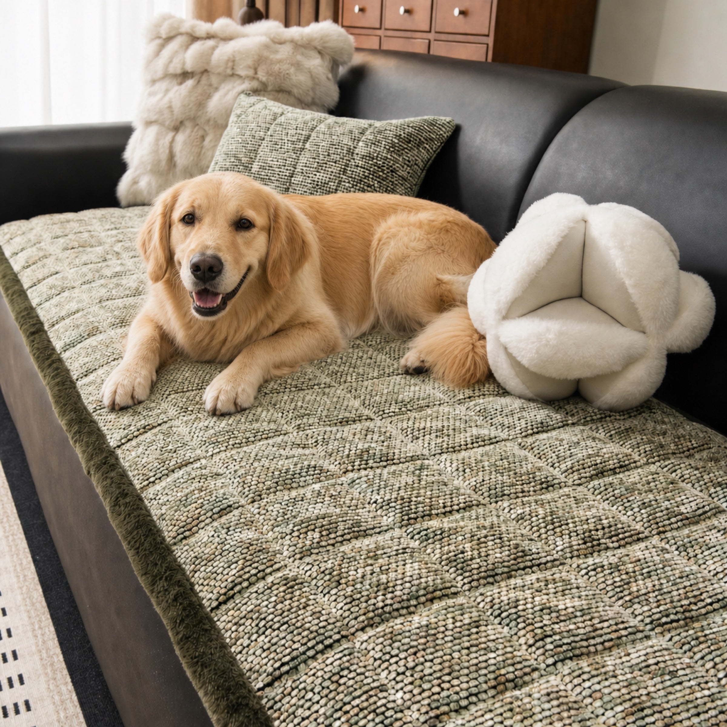 Textured Chenille Sofa Cover | Non-Slip Frayed Edge Couch Mat