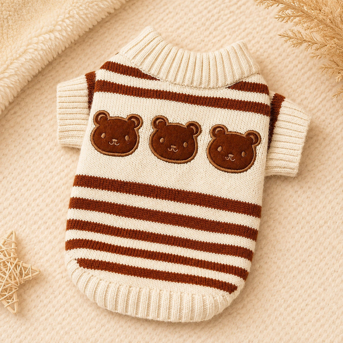 Teddy Bear Stripe Dog Jumper | Cosy Knitted Autumn & Winter Pet Sweater