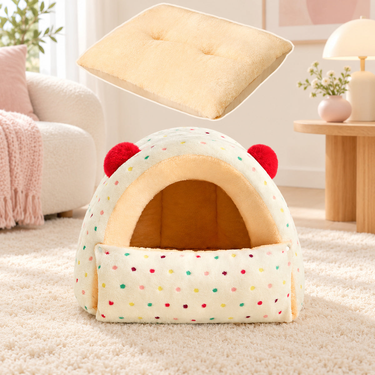 Dog Bed & Cat Bed | Cuddle Cabin Plush Cave | Removable Cushion & Fold-Down Front