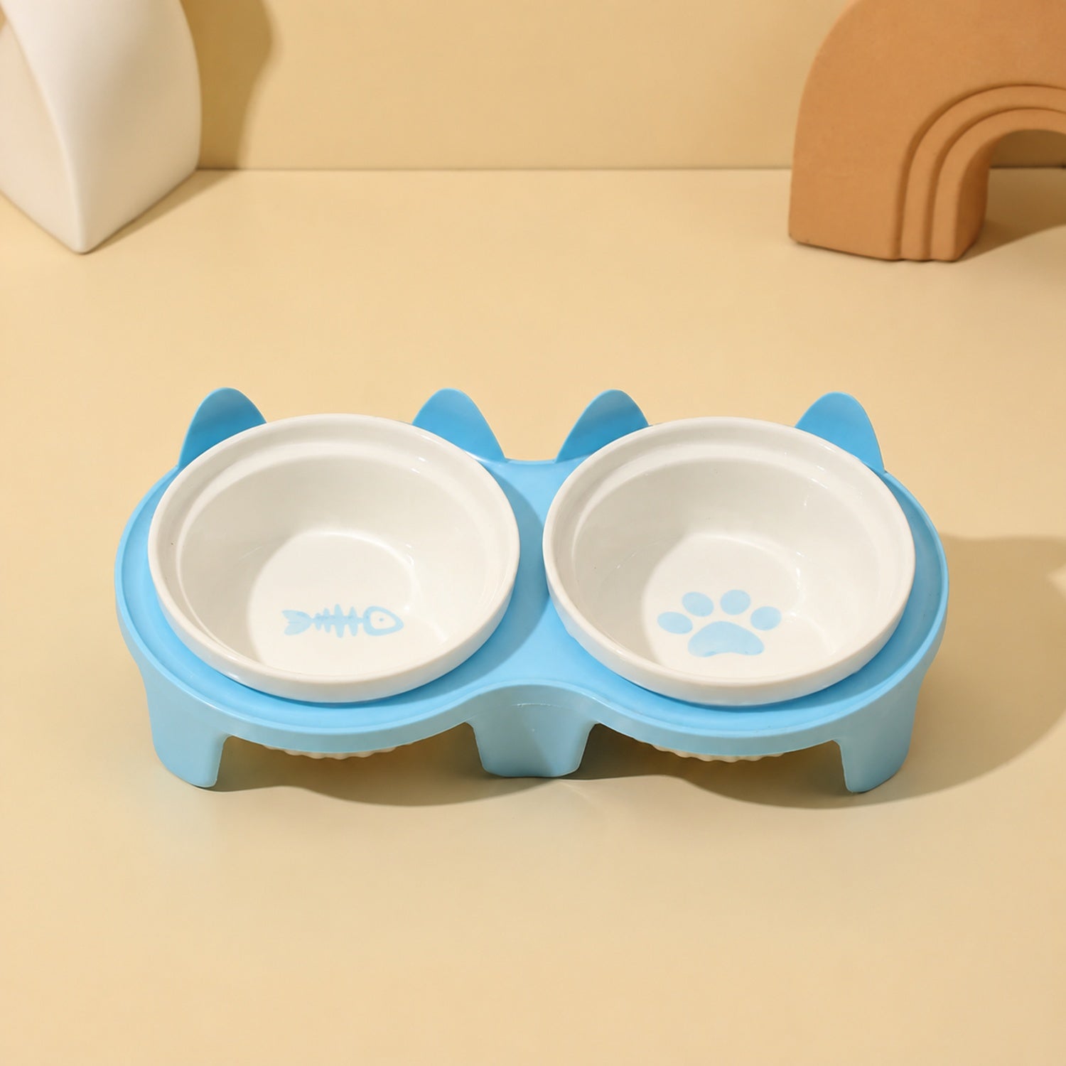 Elevated Ceramic Cat Feeder | 15° Tilted Double Bowls | Easy-Clean Neck-Friendly Stand