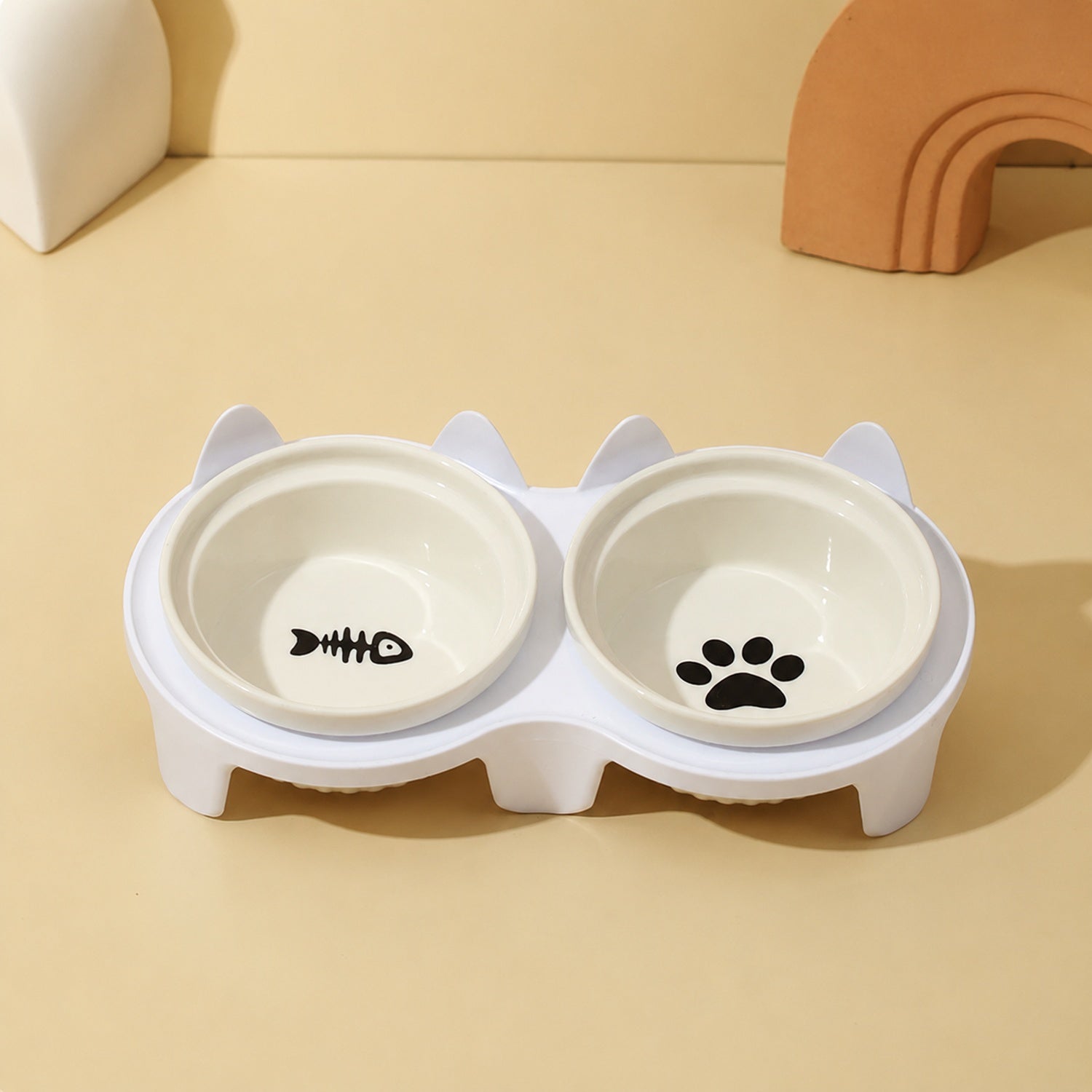 Elevated Ceramic Cat Feeder | 15° Tilted Double Bowls | Easy-Clean Neck-Friendly Stand