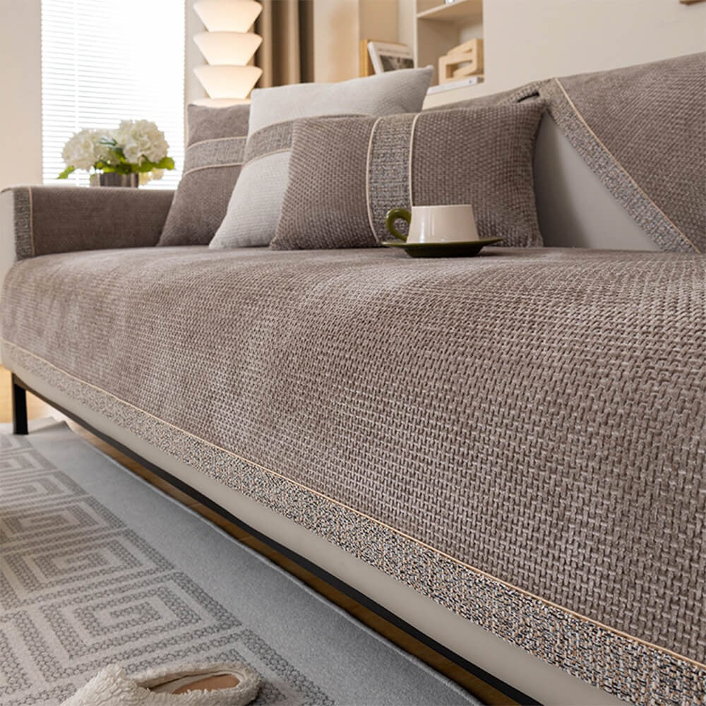 Modern Tweed Chenille Sofa Cover | Anti-Slip Couch Protector | All-Season Furniture Cover | Woofing Deals