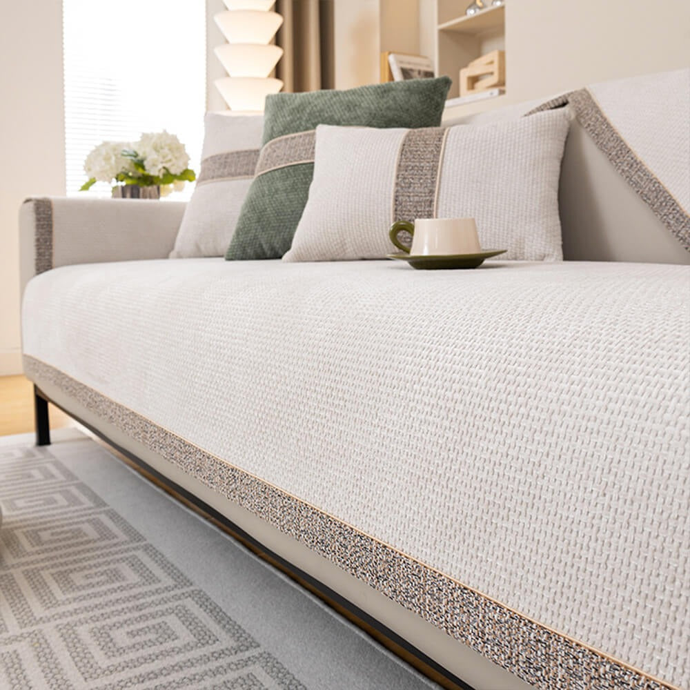 Modern Tweed Chenille Sofa Cover | Anti-Slip Couch Protector | All-Season Furniture Cover | Woofing Deals