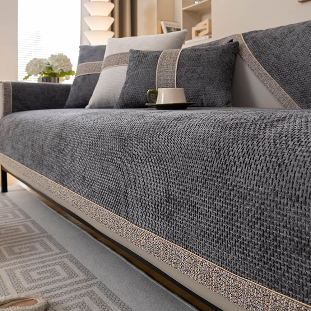 Modern Tweed Chenille Sofa Cover | Anti-Slip Couch Protector | All-Season Furniture Cover | Woofing Deals