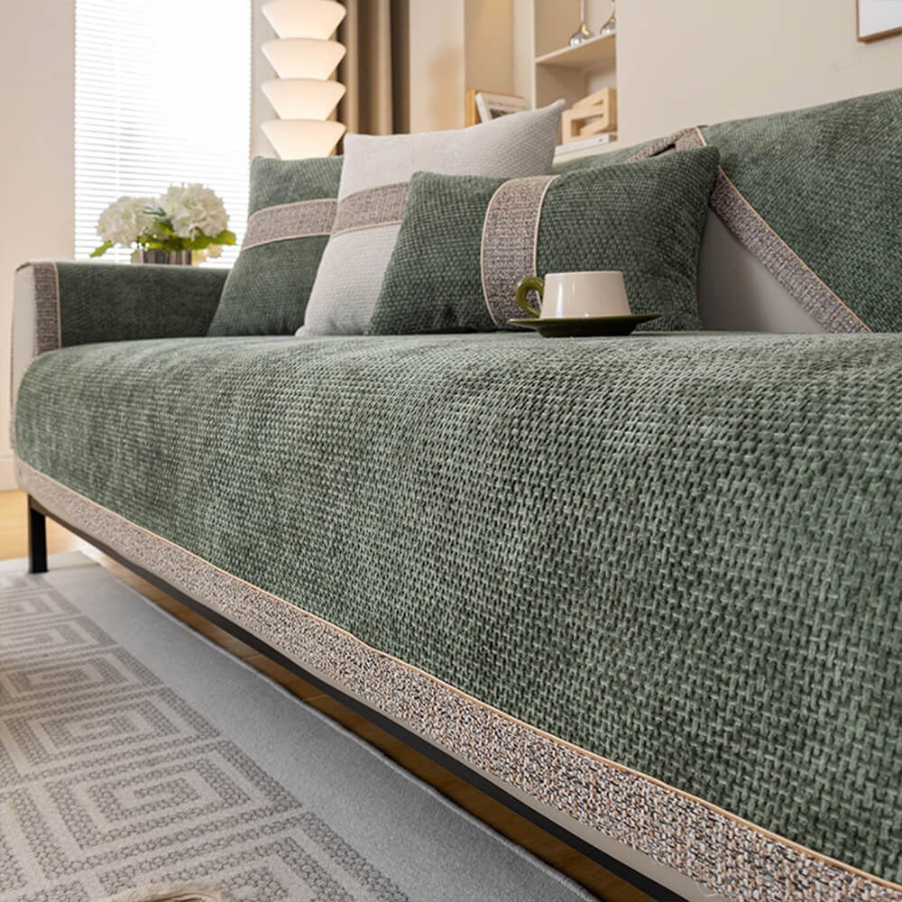 Modern Tweed Chenille Sofa Cover | Anti-Slip Couch Protector | All-Season Furniture Cover | Woofing Deals