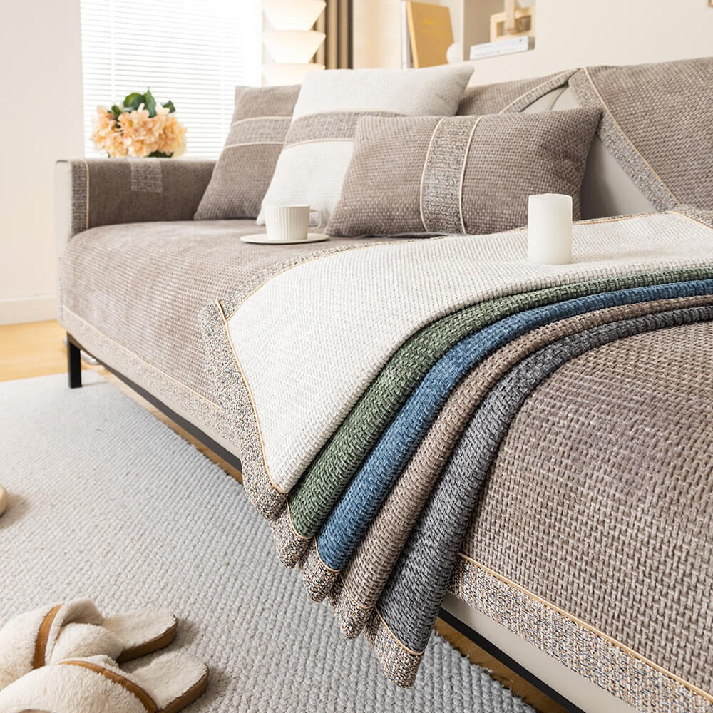 Modern Tweed Chenille Sofa Cover | Anti-Slip Couch Protector | All-Season Furniture Cover | Woofing Deals