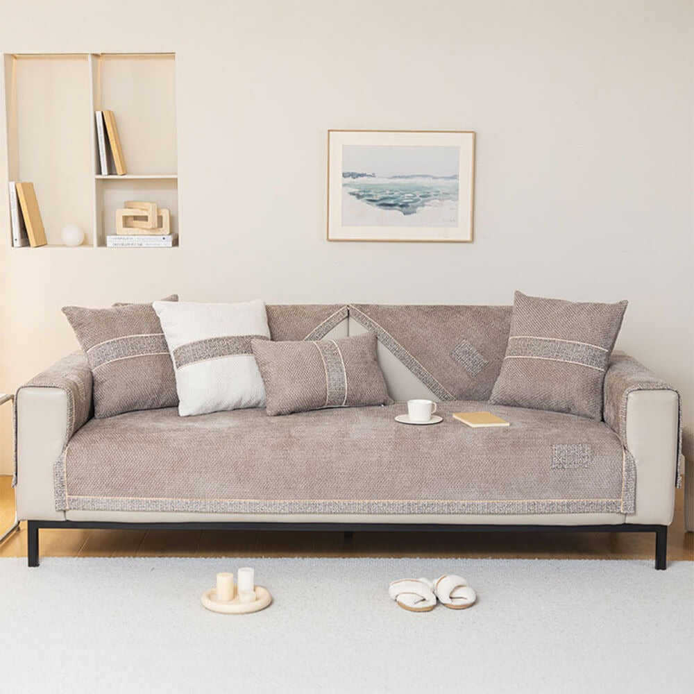 Modern Tweed Chenille Sofa Cover | Anti-Slip Couch Protector | All-Season Furniture Cover | Woofing Deals