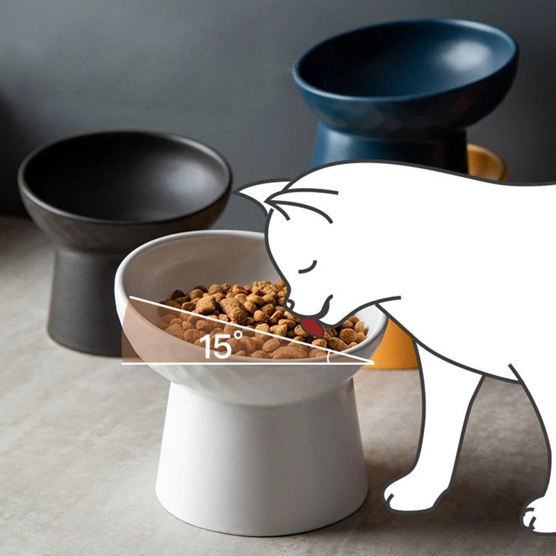 Nordic Tilted Cat Bowl | Ceramic Raised Feeder | Ergonomic Design | Easy Clean | Woofing Deals