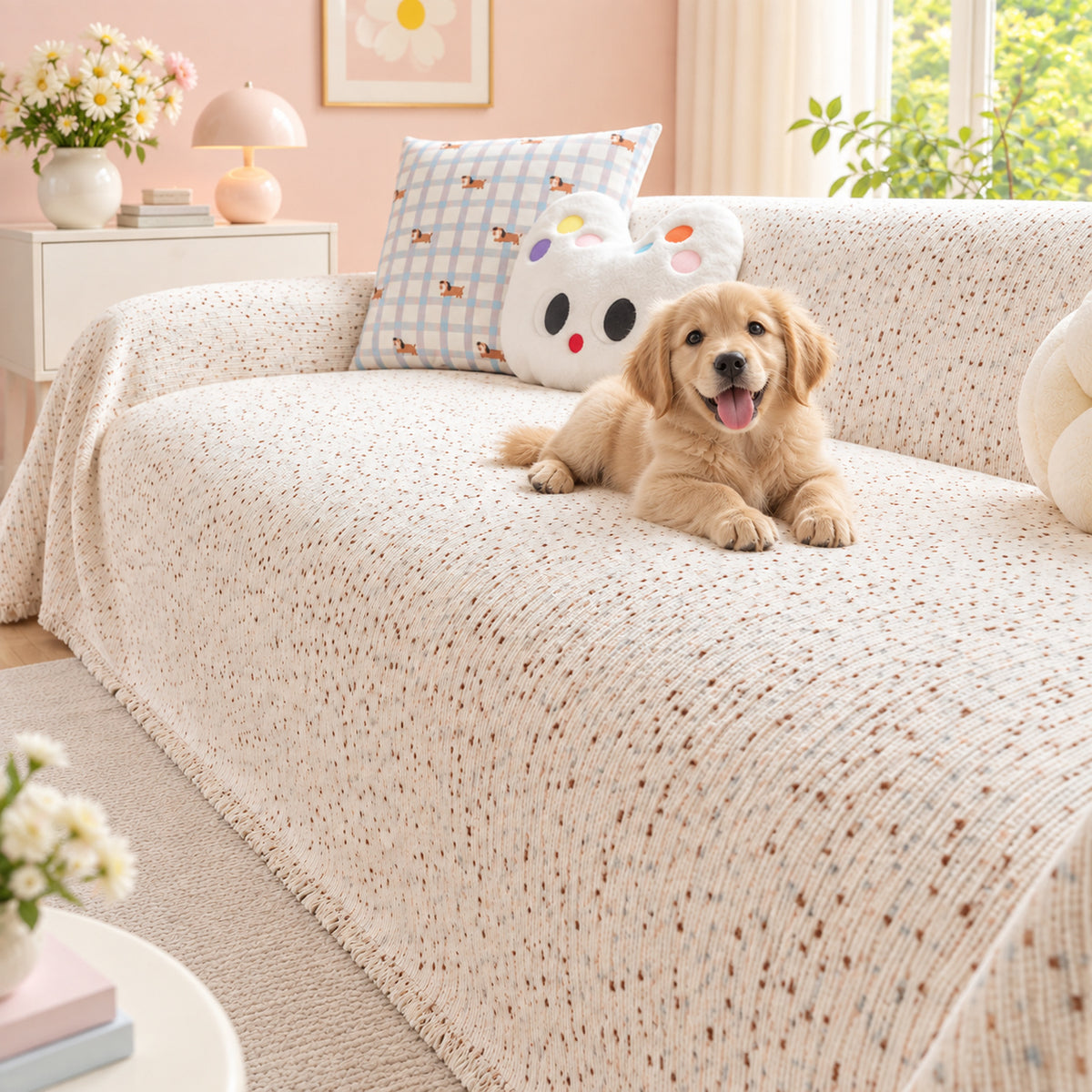 Pastel Colour Chenille Sofa Cover | Non-Slip & Machine-Washable