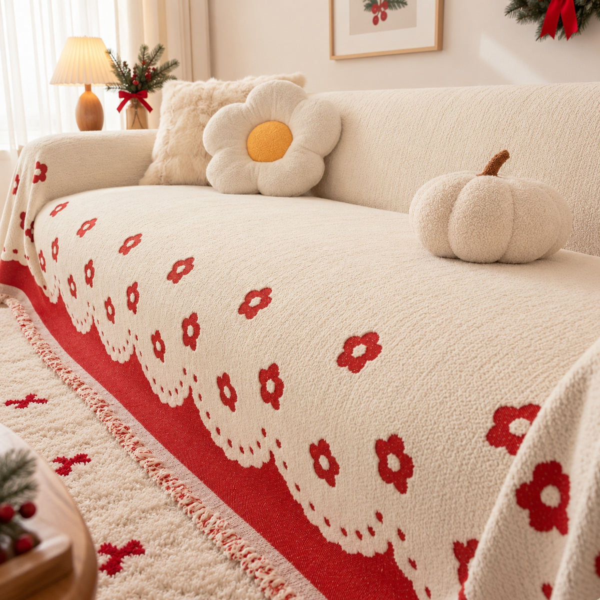 Floral Bloom Sofa Throw | Flannel Sofa Cover for Winter | Machine Washable