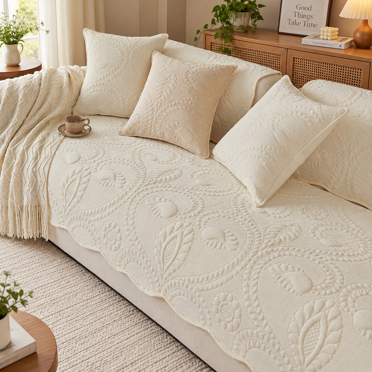 Paisley Sofa Cover | Non-Slip Flannel Sofa Protector | Machine Washable & Pet-Friendly