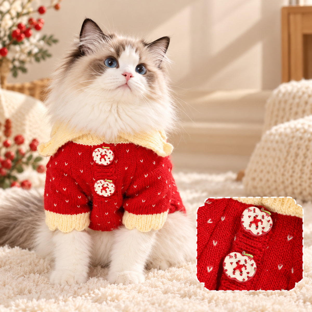Balloon Bear Dog Jumper | Red Knitted Winter Pet Sweater