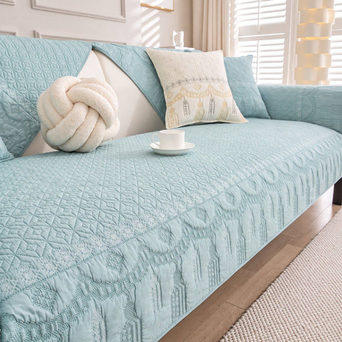 Embroidered Cotton Sofa Cover | Non-Slip Sofa Protector | Machine Washable