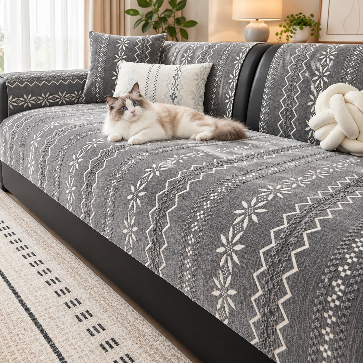 Nordic Geometric Chenille Sofa Cover | Non-Slip & Machine Washable