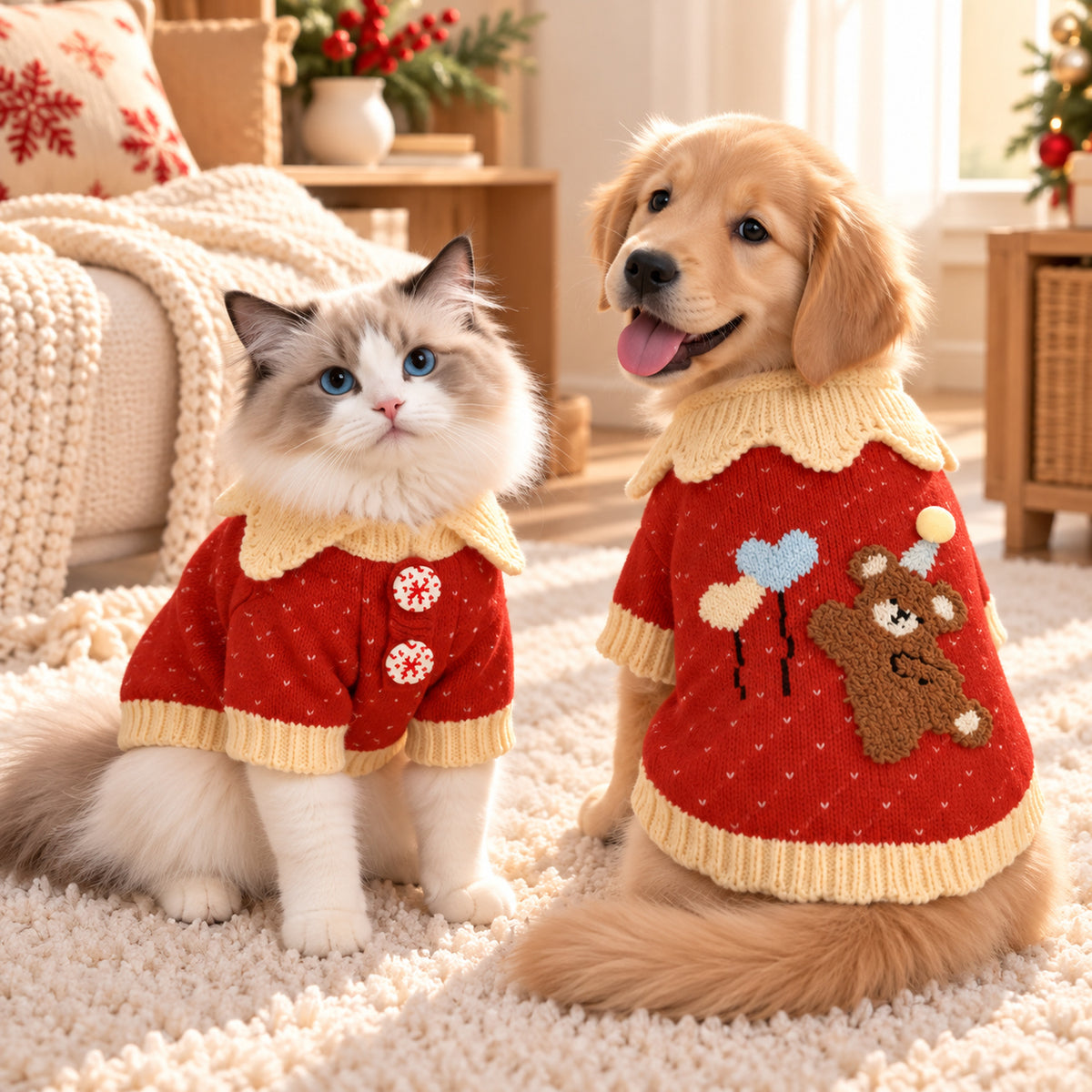 Balloon Bear Dog Jumper | Red Knitted Winter Pet Sweater