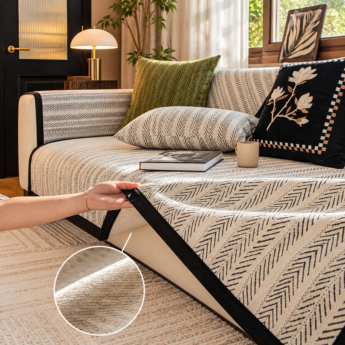 Herringbone Chenille Sofa Cover | Non-Slip & Machine Washable