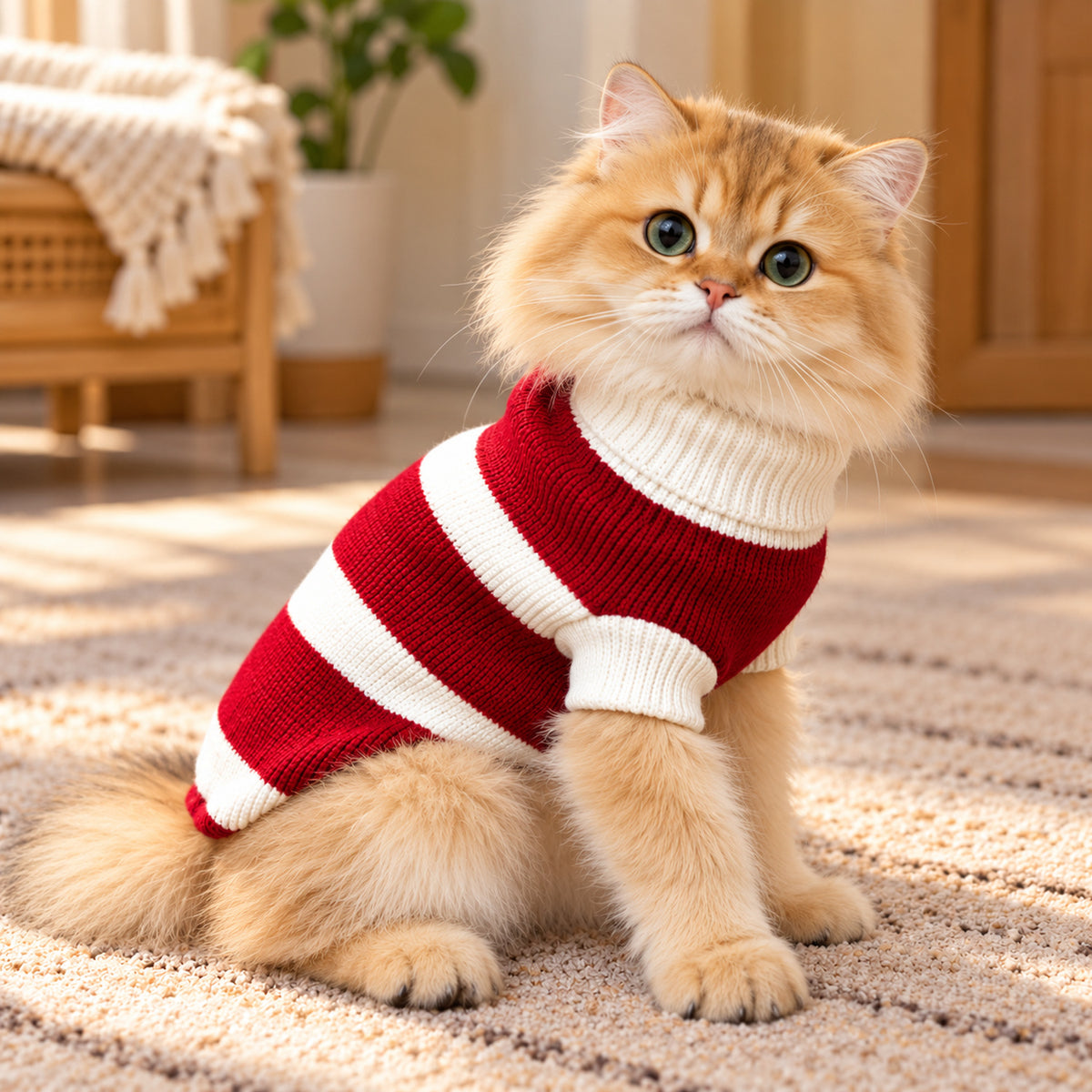 Red & White Striped Dog Jumper | Soft Acrylic Knit for Winter